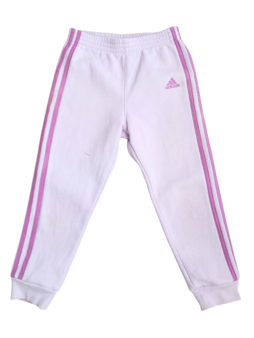 Adidas Girls Pink White 3 Stripe Jogger Pants 6 7